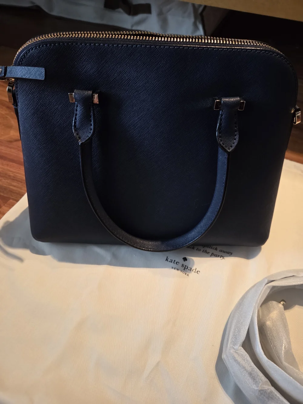 kate spade Navy Saffiano Dome Satchel with Gold Hardware